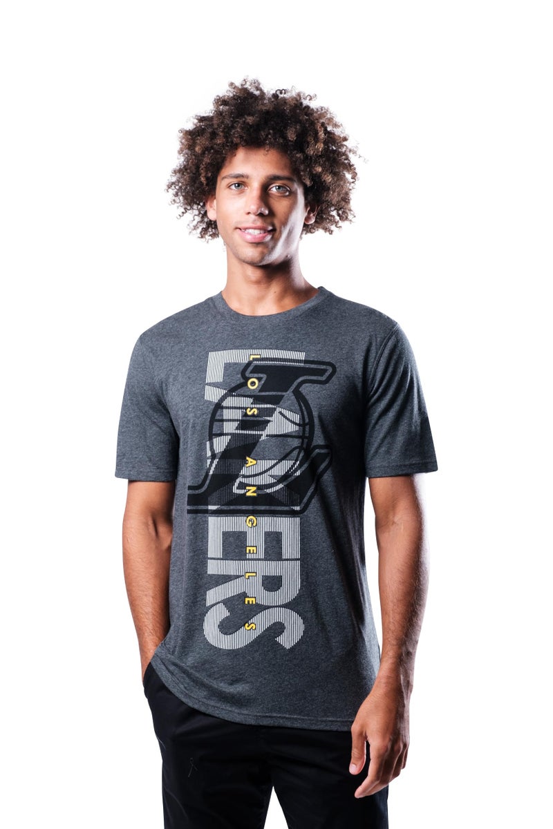 Ultra Game NBA Official Menâ€™s Upright Logo Short Sleeve T- Shirt - Unisex, Los Angeles Lakers, Heather Charcoal, Large - Image 2